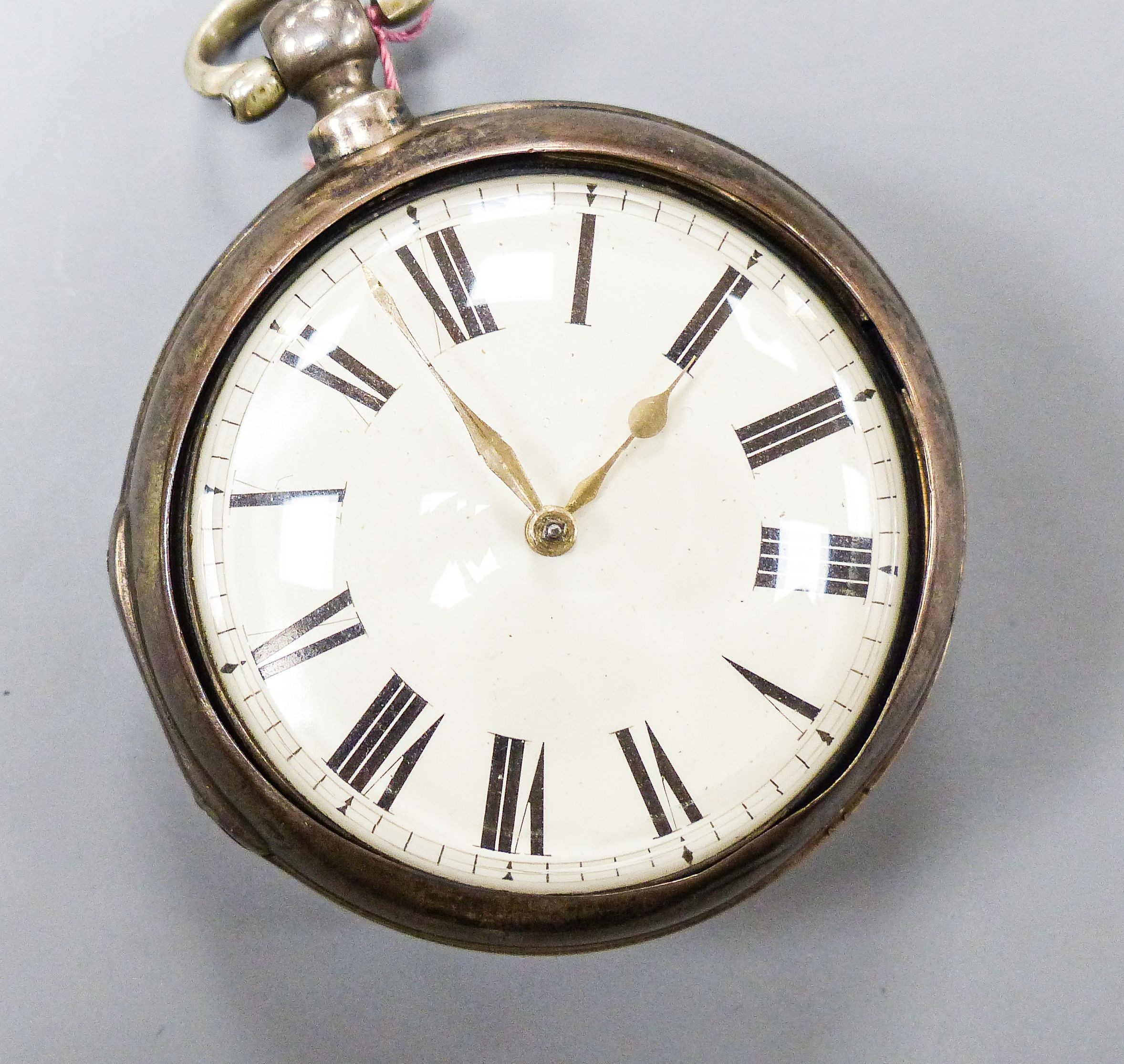 An early Victorian silver pair cased key wind verge pocket watch movement marked Ballard, Cranbrook, cased diameter 60mm.